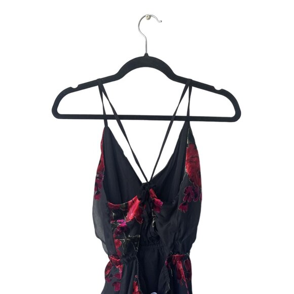 Lulus Dress XS Mini Floral Burnout Velvet Lizbeth Black Red Skater Cocktail - Picture 8 of 12